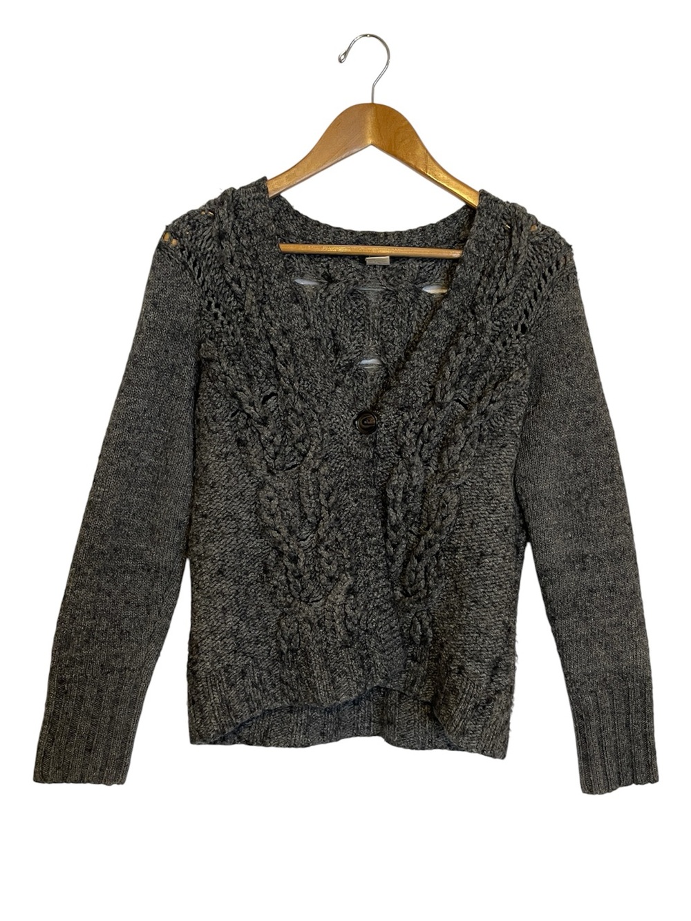 J.CREW HandKnit Chunky Cable Knit Wool Mohair Blend Cardigan Sweater Gray Sz XL